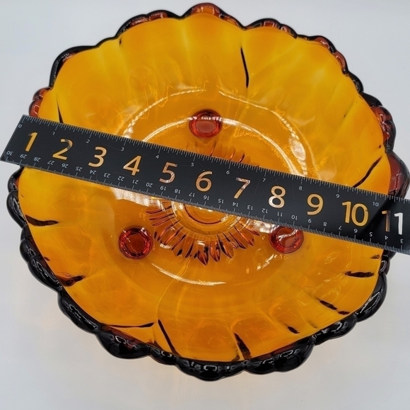 Vintage Glass Bowl Amber Sunflower Footed #614 - Picture 8 of 12